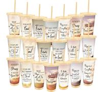 20 Pack Christian Cups with Lids and Straws, 710 ml Bible Verse Tumblers
