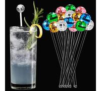 20-Pack Disco Ball Cocktail Stirrers, 19cm Long Reusable Swizzle Sticks for Tall Glasses, Silver Mirror Drink Mixers for 70s Disco Party, Bachelorette and Wedding Decor