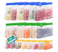 20 Pack Dishwasher Safe Reusable Food Storage Bags - BPA-Free, Leakproof Stand-Up Gallon Freezer Bags - Eco-Friendly PEVE Sandwich & Snack Bags, Plastic Alternative