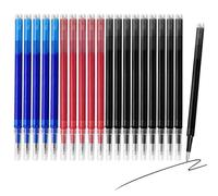 20 Pack Erasable Pen Refills for Pilot Frixion Pens and Most Rollerball Pens, 0.5mm Stainless Steel Tip for Smooth Writing Easy Wipe, Gel Ink Refills for Students Office Note Editing, Black Blue Red