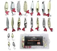 20 Pack Fishing Spoons Gold Silver Spinners Lure Trout Pike Salmon Saltwater Fresh Mackrel Pollock Sea Shiny Trebble Singlee Babrebed Hooks With Clear Storage Tackle Case Set