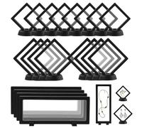 20 Pack Floating Display Cases with Bases, 3 Sizes Challenge Coin Display Holder, Transparent PE Floating Display Frames for Coins, Medallions, Jewellery, Seashells, Minerals and Collectibles, Black