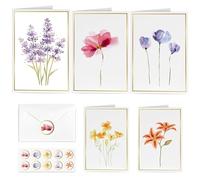 20 Pack Floral Blank Cards with Envelopes and Stickers, Elegant Blank Note 6 Floral Designs Envelopes Stationary Set Greeting Cards for Thank You, Wedding, Birthday, Invitations