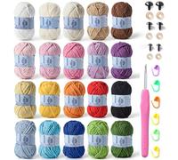 20 Pack Fluff Chenille Chunky Yarn for Crocheting Premier Puzzle - Velvet Baby Crochet Yarn with Black White Purple Pink Blue Coffee Red Khaki Yellow Amigurumi Set B
