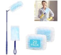 20 Pack Fluffy Duster Refills, Dust Magnet Refills with 1 Long Handle and 1 Short Handle, Traps & Locks Dust and Dirt, Fluffy Magic Duster for Cleaning Furniture, Blinds, Car, Keyboards, Office