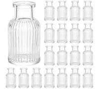 20 Pack Glass Bud Vases, 3 x 1.7 in Clear Mini Flower Vases | Ribbed Glass, Narrow Neck, Thick Clear Finish, For Fresh or Dried Flowers, Weddings, Parties and Table Centrepieces