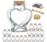 20 Pack Heart Shaped Spell Jars Coloured Paper Scrolls, DIY Gift Jars for Valentine's Day, Small Glass Jars with Cork Lid for Baby Shower, Wedding Favor
