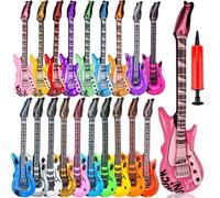 20 Pack Inflatable Guitar Blow up Guitar Bulk Fake Party Prop Inflatable Rock Star Guitars with Air Pump for 80s 90s Themed Carnival Birthday Party Favo