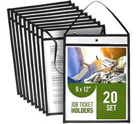 20 Pack Job Ticket Holders 9x12 with Strap - Permit Holder for Documents - Hanging Shop Ticket Holders - Work Order Plastic Sleeves - Dry Erase Pockets Sleeves Mechanic & Automotive Work Order Sleeve