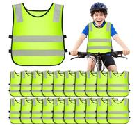 20 Pack Kids Hi Vis Vests, High Visibility Reflective Safety Waistcoats, Neon Yellow for School Trips, Walking Bus, Cycling & Outdoors - One Size (Ages 3-9)