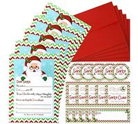 20 Pack Letter to Santa Christmas Wish List Writing Kit Include 5 x 7 Fill in The Blank Card with Red Envelopes and Address Seal Labels Christmas Nice Naughty List for Family Party Favors