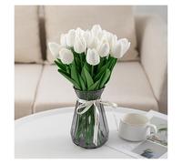 20-Pack Lifelike Artificial Flowers Tulips For Home Decor, Wedding Centerpieces & Seasonal Displays Realistic PU Flowers With Bendable Stems(White)