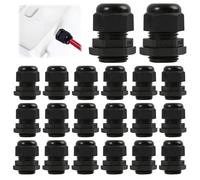 20 Pack M20 20mm IP68 Cable Gland, Nylon Cable Glands Waterproof Compression Connectors with Locknut Washer Rubber Seal, Suitable for 6mm - 12mm Cables for Junction Boxes Enclosures Outdoor (Black)