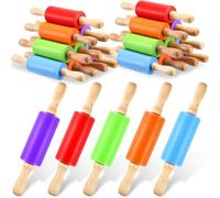 20 Pack Mini Rolling Pin 23cm, Silicone Rolling Pins Bulk with Wooden Handle, Small Non Stick Rolling Pin Dough Roller for Home School Kitchen Baking, 5 Colours