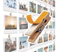 20 Pack Mini Self Adhesive Clips for Pictures - Beige Wood Clip Photo Holders for Wall, Poster Hanger, Photo Cards Hanging Display Board & Picture Boards, Artwork Photos Holders Hangers Room Decor