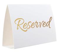 20 Pack Modern White Reserved Table Sign with Gold Letters - Reserved Signs for Wedding - Wedding Accessories - Tent Signs for Reserving Seats & Places - Place Cards for Party, Event