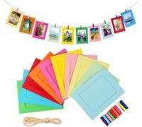 20 Pack Multicolored Paper Photo Frames Measuring, 4 x 6 Inch Cardboard Photo Picture Frame Easel, Includes 20PCS Clips for DIY Photo Garland Wall Display Ideal Home Decor, Party Decorations