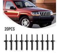 20-Pack Plastic Bumper Retainer Rivet Clips for Grand Cherokee (1997-2004) - 56.3mm Length, 3.9-9.0mm Panel Grip, 6.3mm Hole Diameter, Black