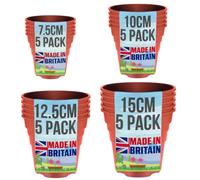 20 Pack Plastic Plant Pots Mixed Sizes - Made in UK - 7.5cm 10cm 12.5cm 15cm - Nursery Pots - Recyclable - With Drainage Holes - BPA Free - Terracotta