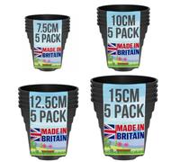 20 Pack Plastic Plant Pots Mixed Sizes - Made in UK - 7.5cm 10cm 12.5cm 15cm - Nursery Pots - Recyclable - With Drainage Holes - BPA Free - Black