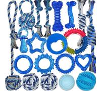 20 Pack Puppy Chew Toys for Teething & Fun (Chew Toys for Puppies 0-6 Months Bundle with Various Rubber Rings, Rope Toys and Balls for Interactive Play, Teeth Cleaning & Relief