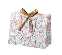 20-Pack Purple Tulip Bags with Ribbon Two-Tone Gold and Silver Paper Tote for Packaging, Cosmetics(S)