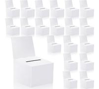 20 Pack Raffle Boxes Ballot Box Suggestion Box with Slot, 6.5 x 4.5 x 4.5 Inch Cardboard Raffle Boxes with Slot for Ticket and Removable Header for Collecting Business Card Voting Contest (White)