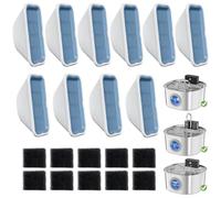 20 Pack Replacement Cat Water Fountain Filters for 108oz/3.2L Stainless Steel Pet Water Fountain 309A/309B/309C, 10 Filters and 10 Pre-Filter Sponges