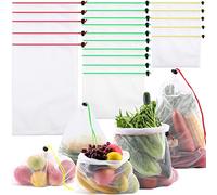 20 Pack Reusable Produce Bags,Mesh Produce Bags Washable,See-Through Vegetables Fruits Bag,Premium Strength Toy Storage Mesh Bags with Drawstring for Fruits Vegetables Fridge Storage Toys,3 Sizes
