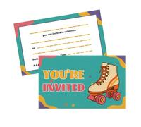 20 Pack Roller Skate Party Invites with Unique Design and Vibrant Colors - 300gsm Thick Cardstock - 20 Ready-to-Use Invitation Cards for Group Events