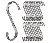 20 Pack S Hooks for Hanging, 8.5cm Silver Stainless Steel Metal Heavy Duty Kitchen Hooks for Utensils Pan Pot Kitchen Bedroom Bathroom Clothes Garden Office