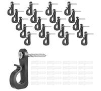20 Pack Screw in Hooks for Outdoor Lights, Q-Hanger Black Plastic Outdoor String Light Clips Hangers, Easy Release Screw Hooks for Christmas and Party Wire LED Fairy Lights