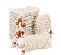 20 Pack Sisal Soap Bag, Natural Fiber Soap Bags with Wooden Bead for Foaming and Drying the Soap Shower Bath Exfoliating