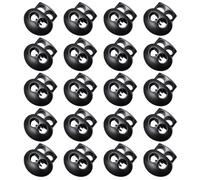 20 Pack Spring Cord Locks for Drawstrings, Black Plastic Double Holes Cord Ends Fastener Oval Toggle Stopper Sliders