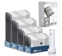 20 Pack Travel Vacuum Storage Bags with USB Rechargeable Electric Pump, Compression Packing Seal Bag for Luggage, 5 Small + 5 Medium + 5 Large + 5 Jumbo Space Saver Bags for Clothing Travel