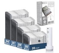 20 Pack Travel Vacuum Storage Bags with USB Rechargeable Electric Pump, Compression Packing Seal Bag for Luggage, 5 Small + 5 Medium + 5 Large + 5 Jumbo Space Saver Bags for Clothing Travel