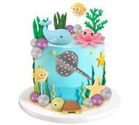 20 Pack Under the Sea Cake Decorations Set with Octopus, Turtle, Eel, Whale, Ocean Animals Cake Toppers for Under the Sea Theme Birthday Party Decor Supplies