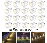 20 Pack Warm White LED Decking Lights, IP67 Waterproof Ø30mm Plinth Lights