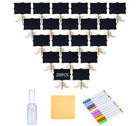 20 Pack Wood Mini Chalkboards Signs with Support Easels, Place Cards, Chalkboards for Weddings, Birthday Parties, Message Board Signs and Event Decorations