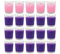 20 Packs Advent Candles with Clear Glass Holder, 15 Purple and 5 Pink Votive Candles, Unscented Seasonal Celebration Candles for Christmas Table Decoration