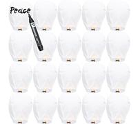 20 Packs Chinese Lantern, Floating Sky Lanterns, Biodegradable Memorial Fire Resistant Paper Wishing Lanterns to Release in Sky for Parties and Festivals, Flying Fire Lanterns, White