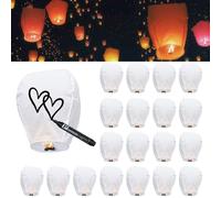 20 Packs Chinese Sky Lanterns to Release in Sky, White, Fire Resistant Paper Lantern for Memorial, Premium Quality ECO Friendly Biodegradable Flying Lanterns for Parties Supplies and Festivals