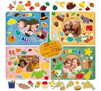 20 Packs Fall Picture Frame, 1720+ Happy Autumn Stickers Maple Leaf/Pumpkin/Turkey Thanksgiving Holidays Photo Frame Craft Art for DIY Craft Activities Home Classroom Kindergarten