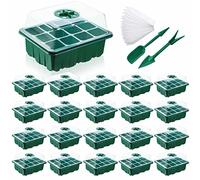 20 Packs Seed Starter Tray Seed Starter Kit with Humidity Dome, 240 Cells Total Tray Base Greenhouse Plant Starting Trays Kit with Plastic Seeding Tools and Labels for Seeds Growing Starting