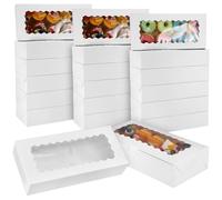 20 Packs White Bakery Box with Window 12” x 5.6” x 2.6” White Kraft Cookie Cake Pastry Boxes Gift Packaging Boxes for Birthday Wedding Christmas Party