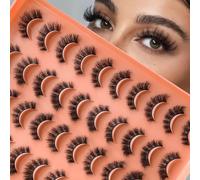 20 Pairs Fluffy False Eyelashes Cat Eye Strip Lashes - Natural Wispy D Curl, Thick Volume 6D Faux Mink Lashes for Women