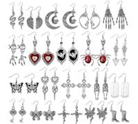 20 Pairs Gothic Earrings for Women Punk Style Grunge Gothic Earrings Kit with Cross Snake Spider and Skull Bones Vampire Evil Eye Earring for Grunge Y2K Emo Jewelry Pack Party Costume Accessories