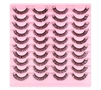 20 Pairs of 3D False Eyelashes Russian False Eyelashes Natural Look Curly Cat Eye Lashes D Curl False Eyelashes with Natural Wispy Volume Cat Eye Eyelashes (004)