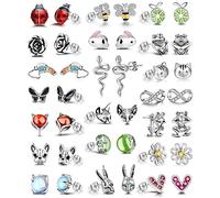 20 Pairs Stainless Steel Opal Cute Stud Earrings Set for Women Animal Rainbow Ladybug Bee Butterfly Grog Cat Snake Fox Dog Spider Delicate Stud Earrings Hypoallergenic Jewelry set, Zinc, Cubic