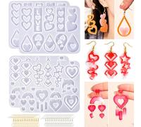 20 Pairs Valentine's Day Resin Earring Mold Love Heart Silicone Resin Earring Molds Casting Epoxy Earring Molds Silicone Earring Mold with 200 Earring Hook Kit for DIY Crafts Jewelry Making Keychains